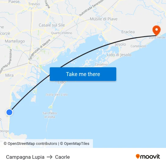 Campagna Lupia to Caorle map