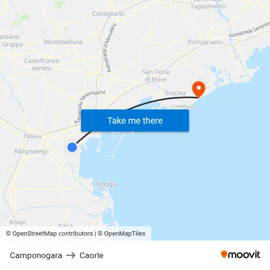 Camponogara to Caorle map