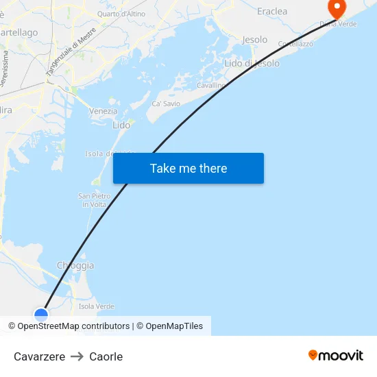 Cavarzere to Caorle map