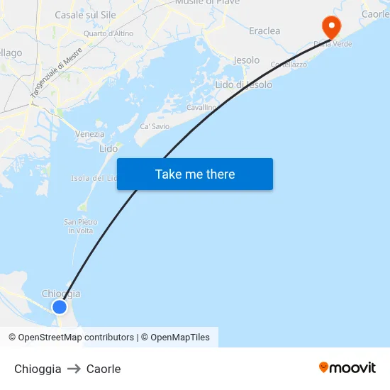 Chioggia to Caorle map