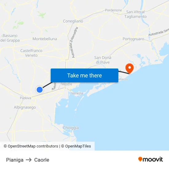 Pianiga to Caorle map