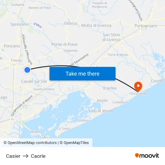 Casier to Caorle map