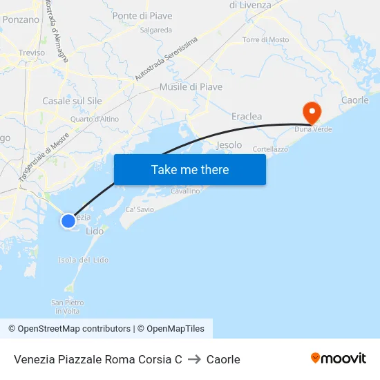 Venezia Piazzale Roma Corsia C to Caorle map