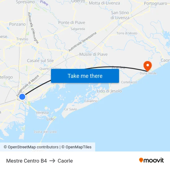 Mestre Centro B4 to Caorle map
