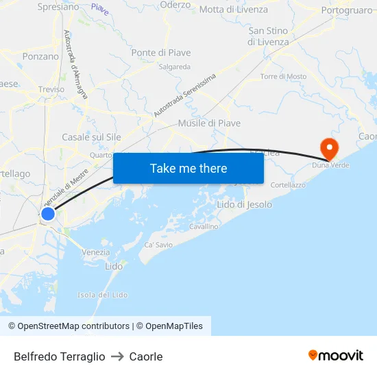 Belfredo Terraglio to Caorle map