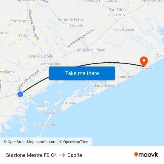 Stazione Mestre FS C4 to Caorle map