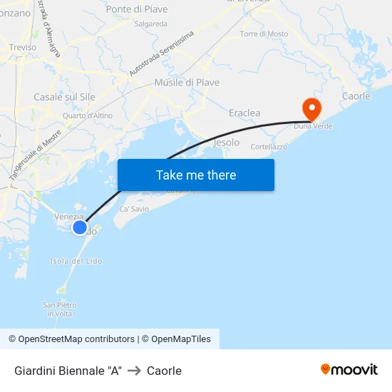 Giardini Biennale "A" to Caorle map