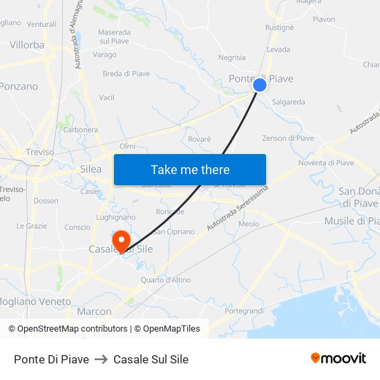 Ponte Di Piave to Casale Sul Sile map