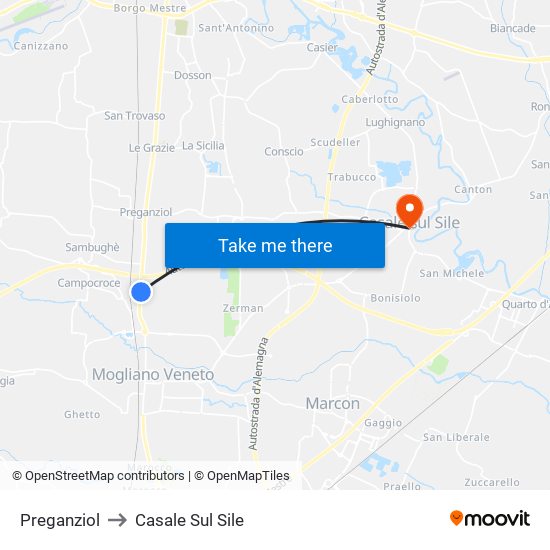 Preganziol to Casale Sul Sile map