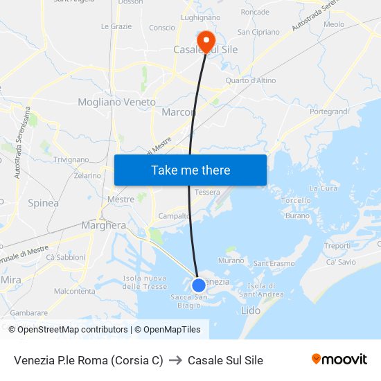 Venezia P.le Roma (Corsia C) to Casale Sul Sile map