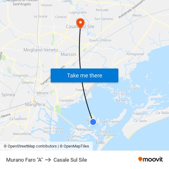 Murano Faro "A" to Casale Sul Sile map