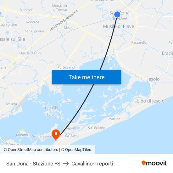 San Donà - Stazione FS to Cavallino-Treporti map