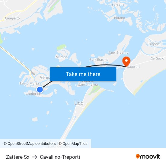 Zattere Sx to Cavallino-Treporti map