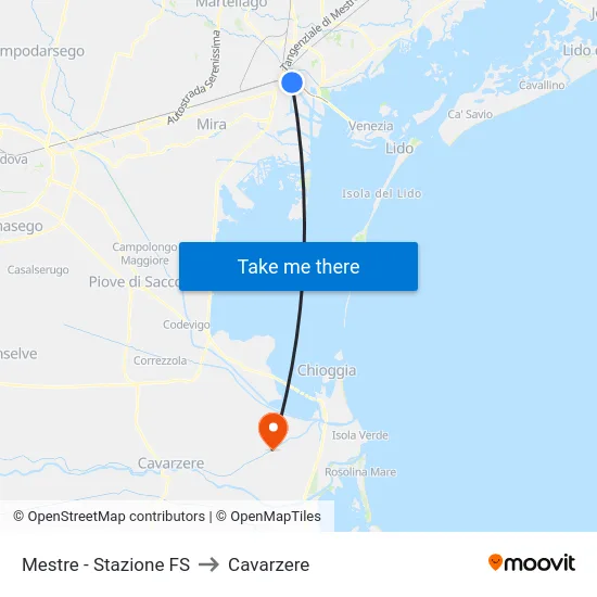 Mestre - Stazione FS to Cavarzere map