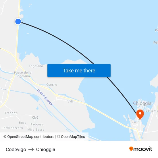 Codevigo to Chioggia map