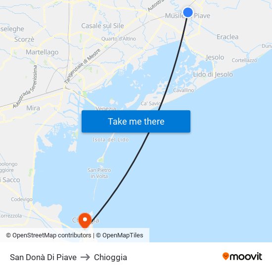 San Donà Di Piave to Chioggia map
