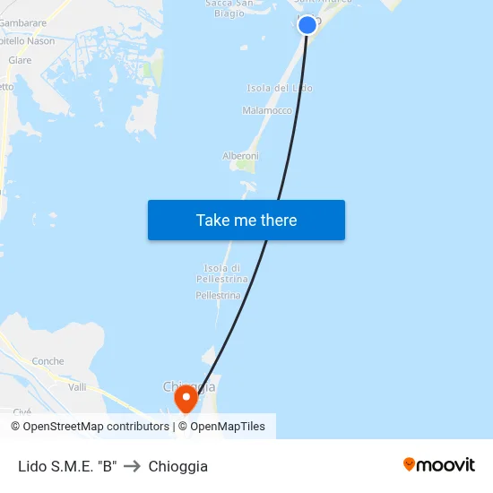 Lido S.M.E. "B" to Chioggia map