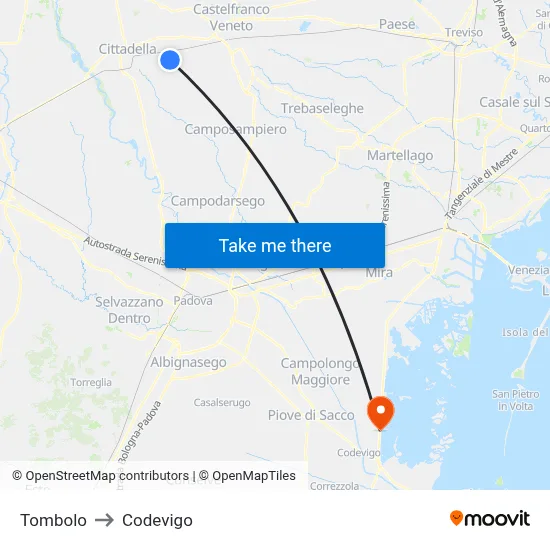 Tombolo to Codevigo map