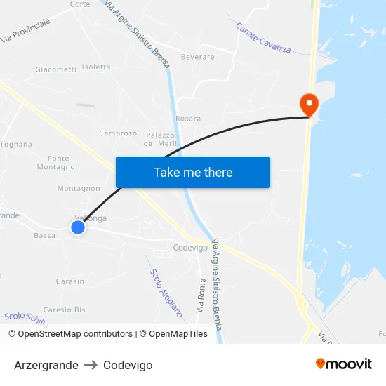 Arzergrande to Codevigo map