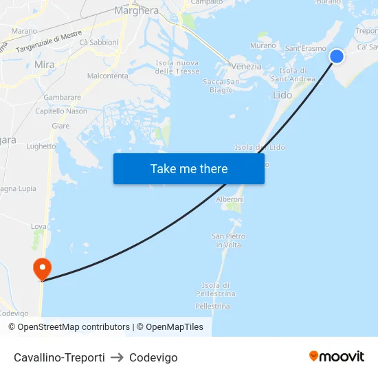 Cavallino-Treporti to Codevigo map