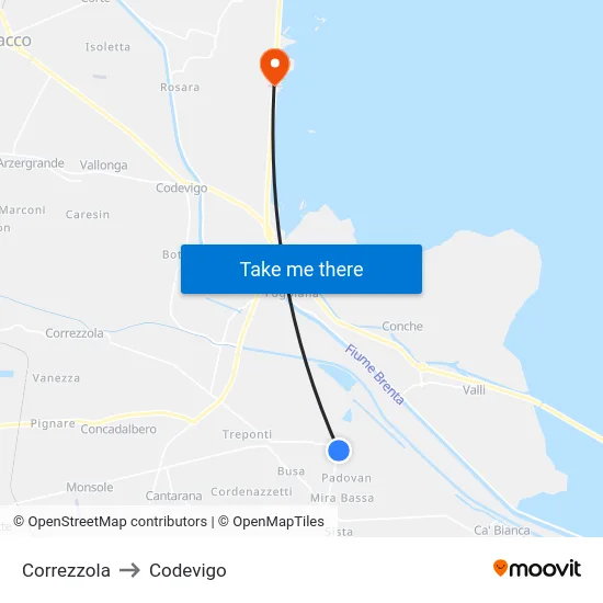 Correzzola to Codevigo map