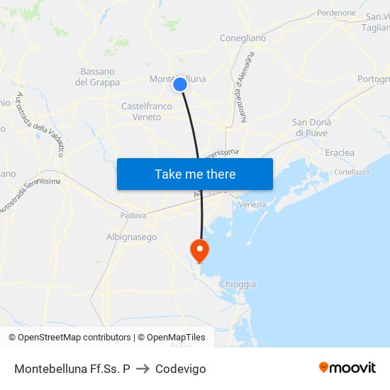 Montebelluna Ff.Ss. P to Codevigo map