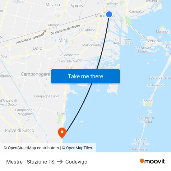 Mestre - Stazione FS to Codevigo map