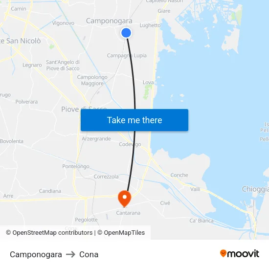 Camponogara to Cona map