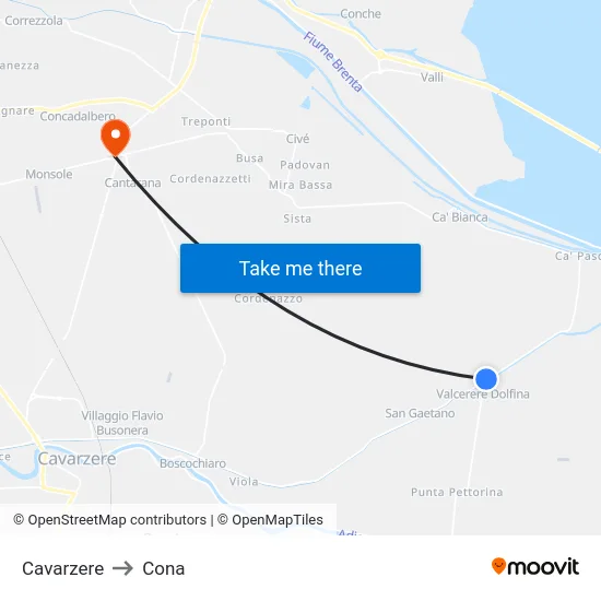 Cavarzere to Cona map