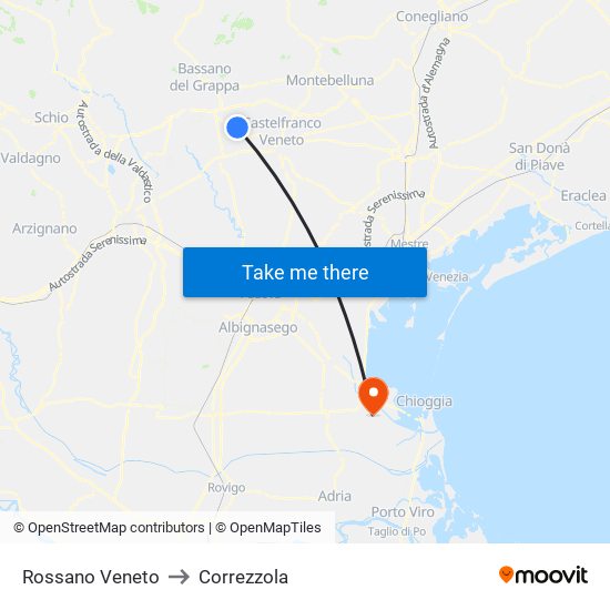 Rossano Veneto to Correzzola map