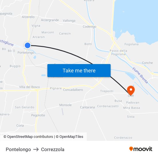 Pontelongo to Correzzola map