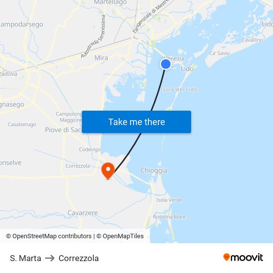 S. Marta to Correzzola map