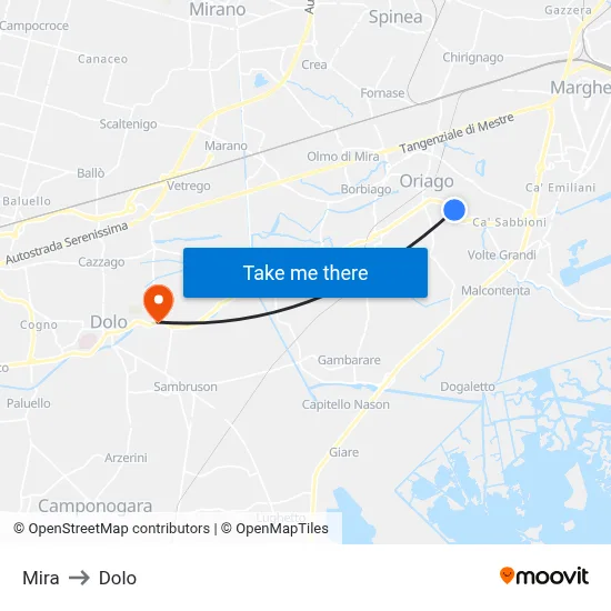 Mira to Dolo map