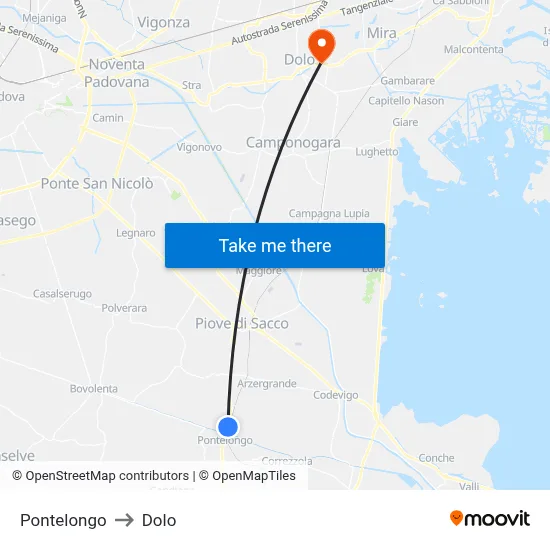 Pontelongo to Dolo map