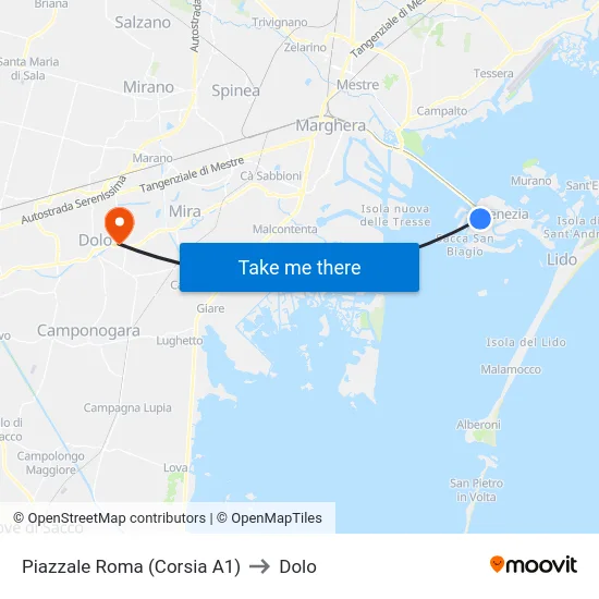 Piazzale Roma (Corsia A1) to Dolo map