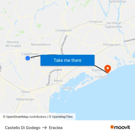 Castello Di Godego to Eraclea map