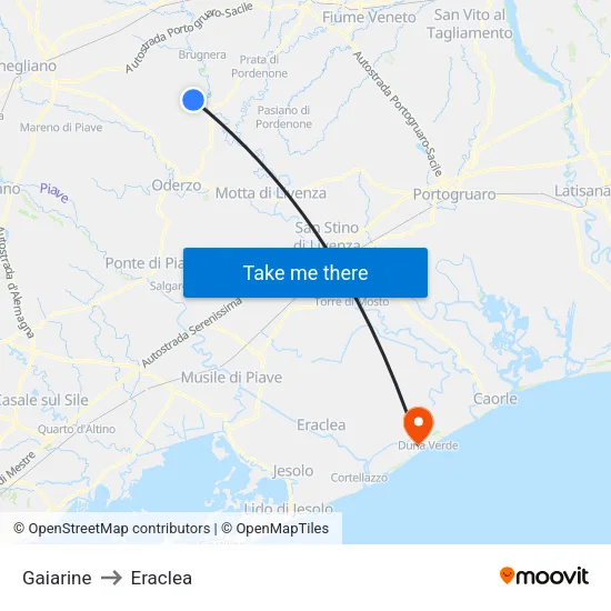 Gaiarine to Eraclea map
