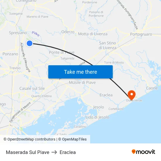 Maserada Sul Piave to Eraclea map