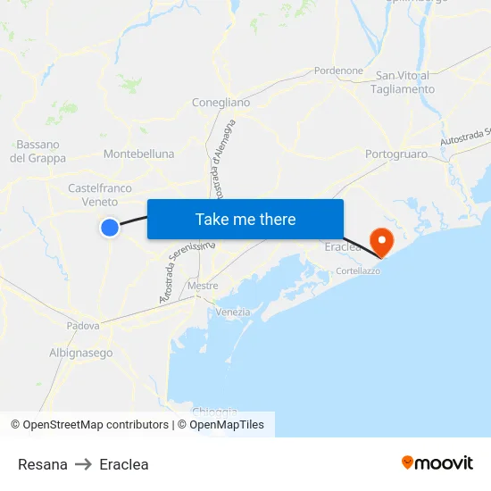 Resana to Eraclea map