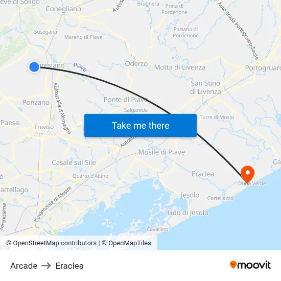 Arcade to Eraclea map