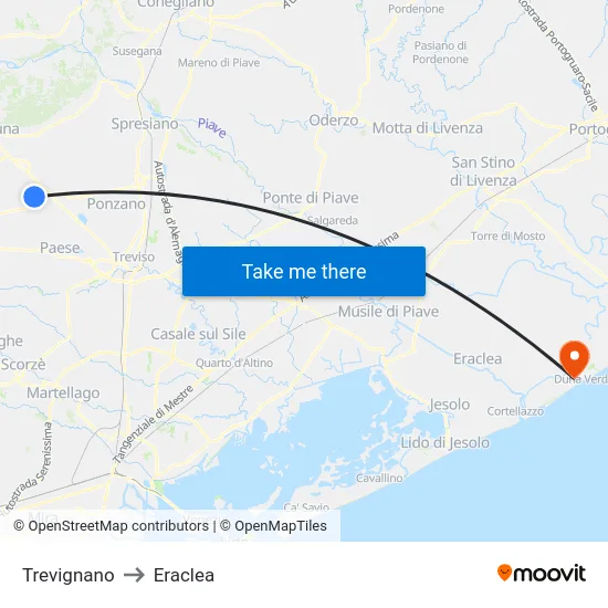 Trevignano to Eraclea map