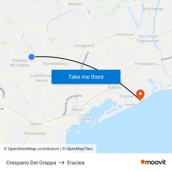 Crespano Del Grappa to Eraclea map