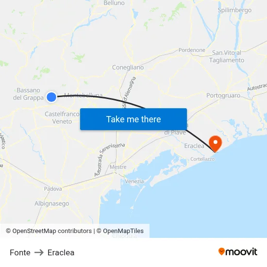 Fonte to Eraclea map