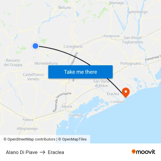 Alano di Piave to Eraclea map