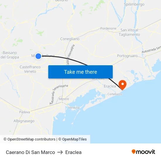 Caerano Di San Marco to Eraclea map