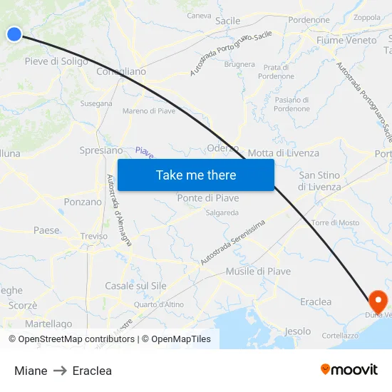 Miane to Eraclea map