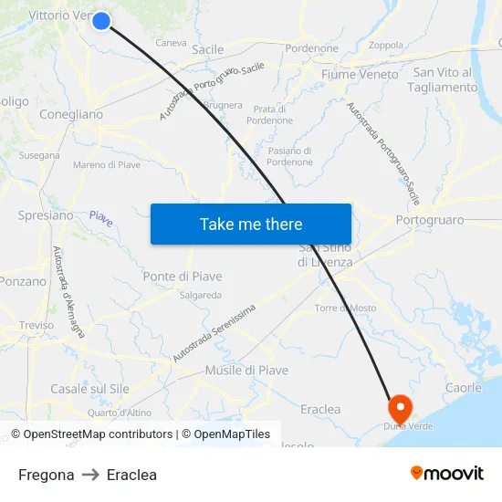 Fregona to Eraclea map