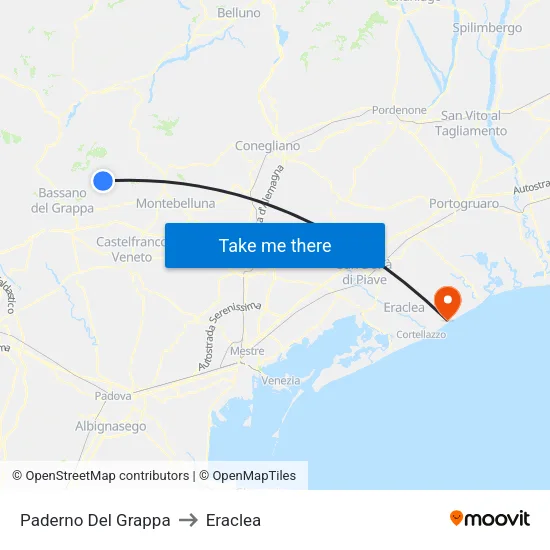 Paderno del Grappa to Eraclea map