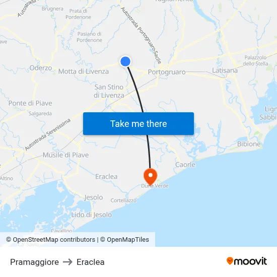 Pramaggiore to Eraclea map