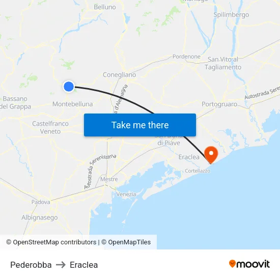 Pederobba to Eraclea map